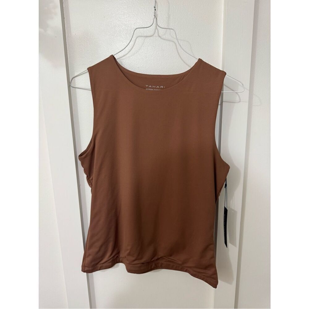 Tahari Sleeveless Crewneck Tank Top - Chestnut Brown